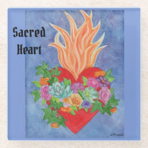 Sacred Heart Glass Coaster Colorful Original Art