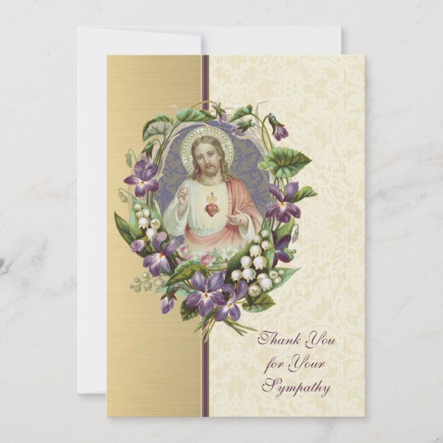 Sacred Heart Jesus Catholic Condolence Thank You Card (Front)