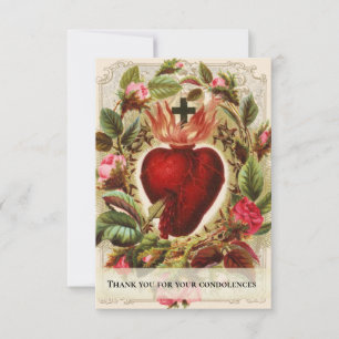 Sacred Heart Jesus  Catholic Funeral Condolence Thank You Card