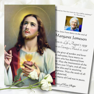 Sacred Heart Jesus Catholic Funeral Holy Card -