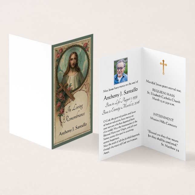 Sacred Heart Jesus Catholic Funeral Holy Card (Inside and Outside)