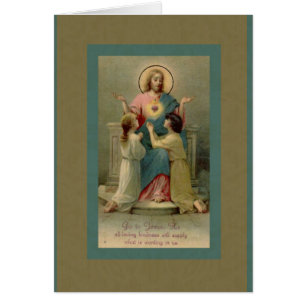 Sacred Heart Jesus children kneeling at His Feet