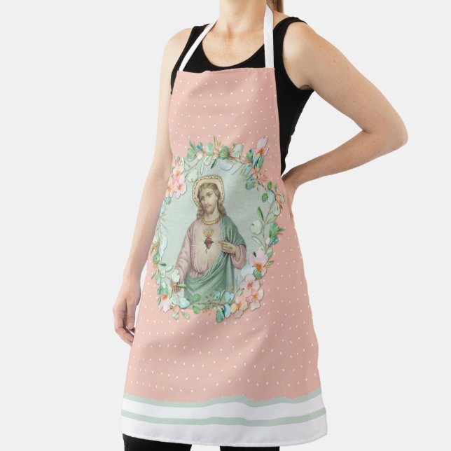 Sacred Heart Jesus Eucaylptus Floral Religious Apron (Insitu)