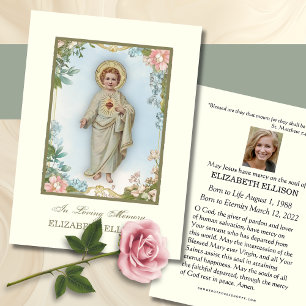 Sacred Heart Jesus Floral Funeral Prayer Card