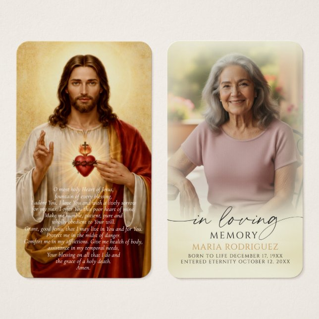 Sacred Heart Jesus Funeral Photo Prayer Cards (Front & Back)