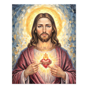 Sacred Heart Jesus Gold Frame Painting Impasto Photo Print