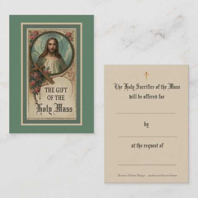 Sacred Heart Jesus Mass Offering Prayer Holy Cards (Front/Back)