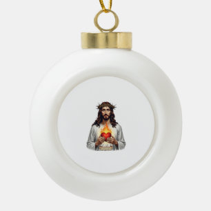 Sacred Heart Jesus Vintage Engraving Faith Shirt ( Ceramic Ball Christmas Ornament