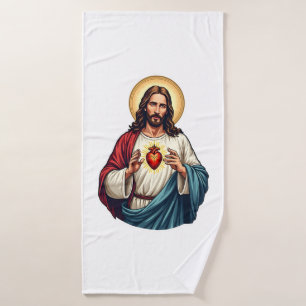 Sacred Heart Jesus Vintage Engraving Tee 2 Bath Towel