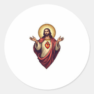 Sacred Heart Jesus Vintage Engraving Tee 2 Classic Round Sticker