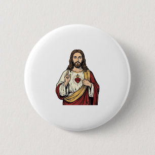 Sacred Heart Jesus Vintage Engraving Vector Art_1 6 Cm Round Badge