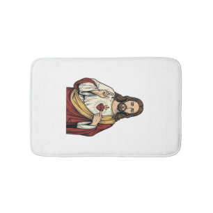 Sacred Heart Jesus Vintage Engraving Vector Art_1 Bath Mat