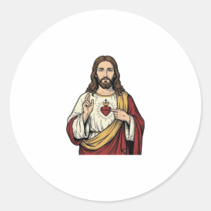 Sacred Heart Jesus Vintage Engraving Vector Art_1 Classic Round Sticker