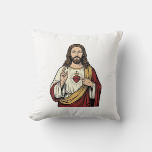 Sacred Heart Jesus Vintage Engraving Vector Art_1 Cushion