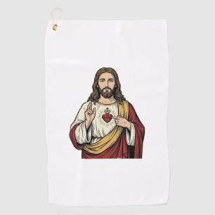Sacred Heart Jesus Vintage Engraving Vector Art_1 Golf Towel