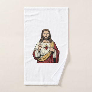 Sacred Heart Jesus Vintage Engraving Vector Art_1 Hand Towel