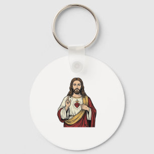 Sacred Heart Jesus Vintage Engraving Vector Art_1 Key Ring