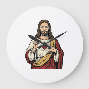 Sacred Heart Jesus Vintage Engraving Vector Art_1 Large Clock