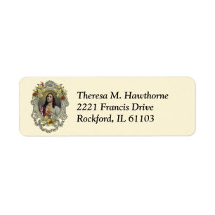 Sacred Heart Jesus Vintage Red Yellow Roses  Return Address Label