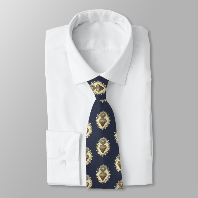 Sacred Heart Necktie Navy Blue with Sacred Heart (Tied)