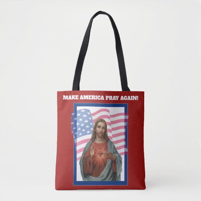 Sacred Heart of Jesus American Flag Tote Bag (Front)