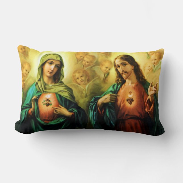 Sacred Heart of Jesus and Immaculate Heart of Mary Lumbar Cushion (Front)