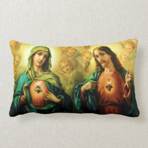 Sacred Heart of Jesus and Immaculate Heart of Mary Lumbar Cushion