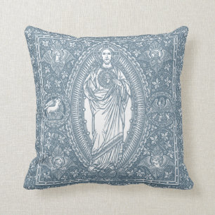 Sacred Heart of Jesus Blue White Elegant Cushion