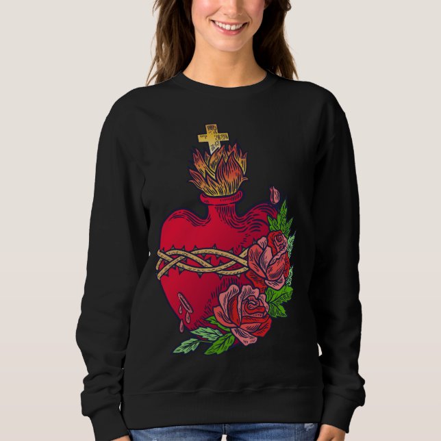 Sacred Heart of Jesus Catholic Art Traditional Lat Sweatshirt (Front)