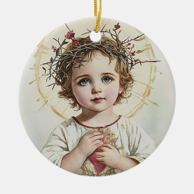 Sacred Heart of Jesus, Catholic, Divine Mercy Love Ceramic Ornament (Front)