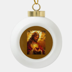 Sacred Heart of Jesus Ceramic Ball Christmas Ornament