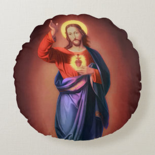 Sacred Heart of Jesus Christ Round Cushion