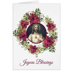 Sacred Heart of Jesus Christmas Floral Wreath