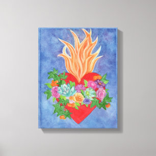 Sacred Heart of Jesus Colourful Floral Original Canvas Print