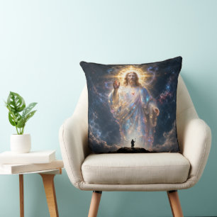 Sacred Heart of Jesus Cosmic Galaxy Square Canvas Cushion