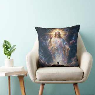 Sacred Heart of Jesus Cosmic Galaxy Square Canvas Cushion