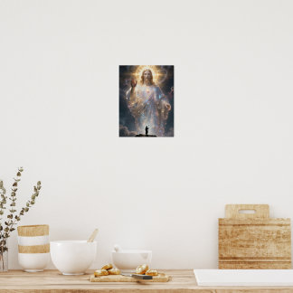 Sacred Heart of Jesus Cosmic Galaxy Square Canvas Poster