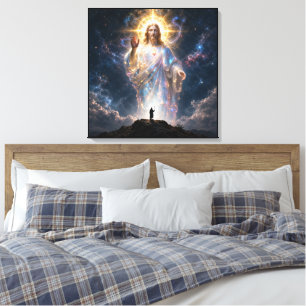 Sacred Heart of Jesus Cosmic Galaxy Square Canvas Print