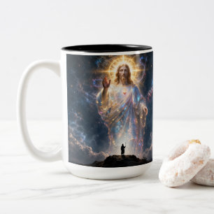 Sacred Heart of Jesus Cosmic Galaxy Square Canvas Two-Tone Coffee Mug