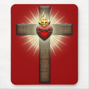 Sacred Heart of Jesus Cross Mouse Pad