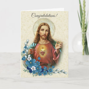 Sacred Heart of Jesus Floral Congratulations Card