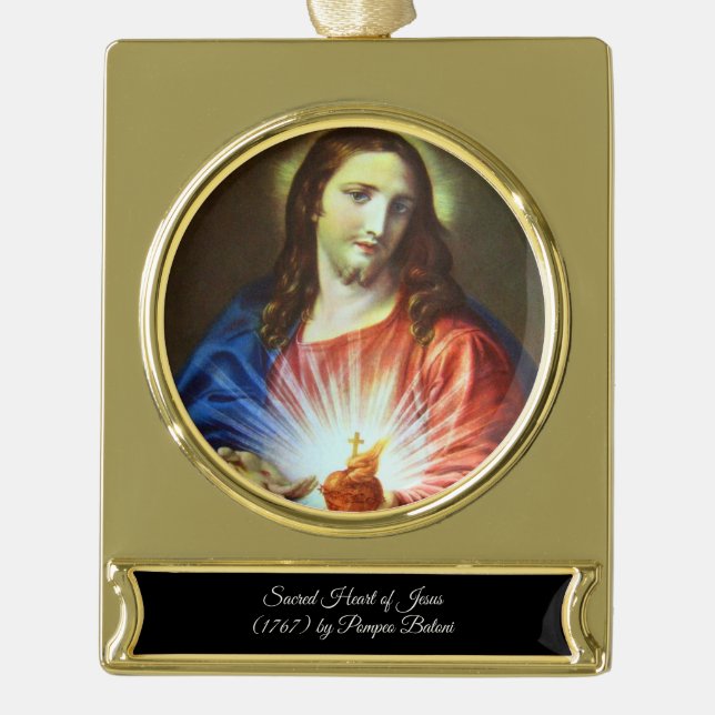 Sacred Heart of Jesus Gold Plated Banner Ornament (Front)