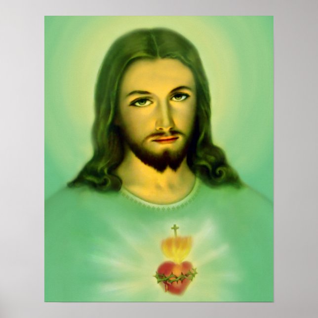 Sacred Heart of Jesus Green Tone Poster (Front)