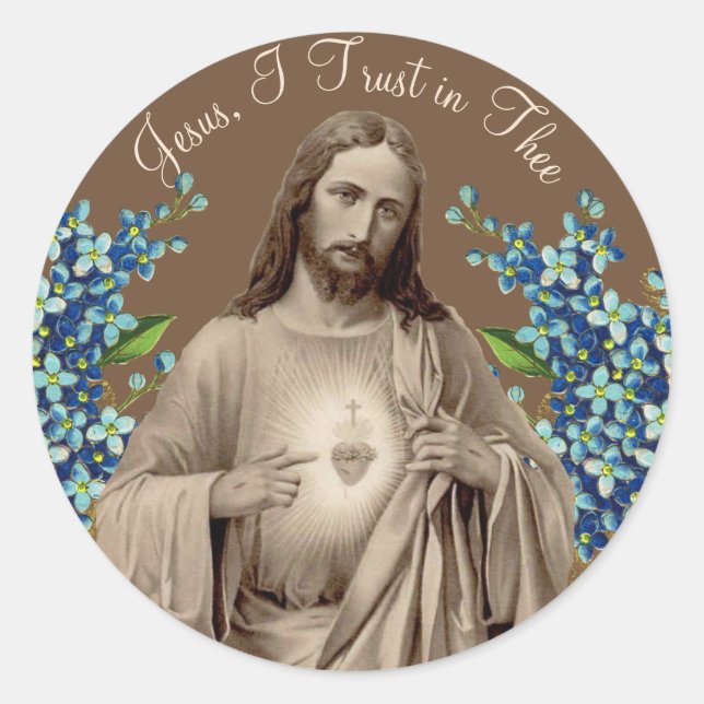 Sacred Heart of Jesus I Trust in Thee Classic Round Sticker (Front)