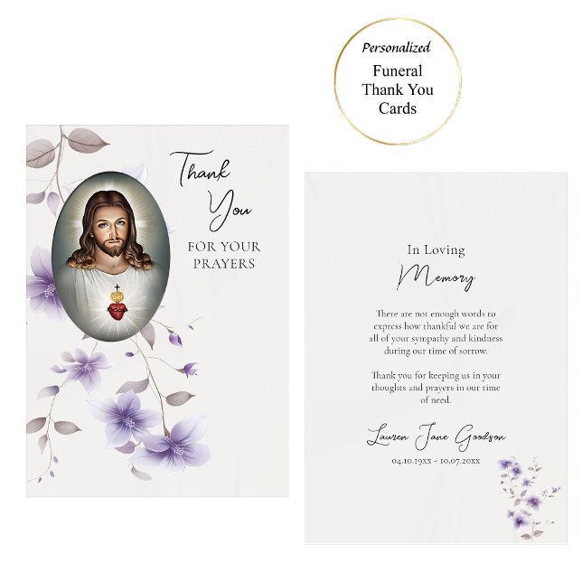Sacred Heart of Jesus Roman Catholic Funeral Thank You Card (Creator Uploaded)