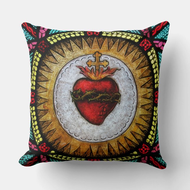 Sacred Heart of Jesus Stained Glass Cushion (Front)