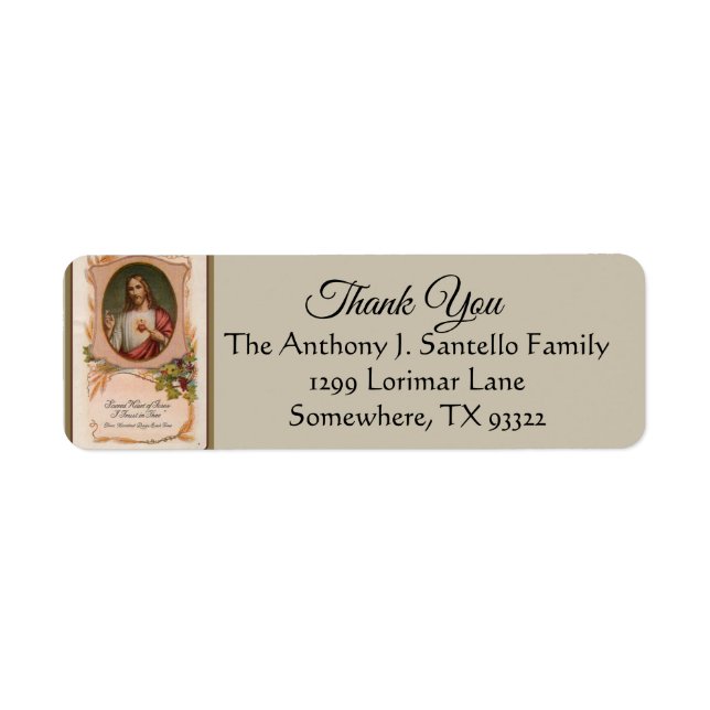 Sacred Heart of Jesus Thank You Return Address Label (Front)