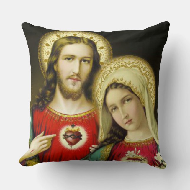 Sacred Heart of Jesus Virgin Mother Mary Cushion (Front)