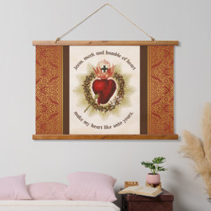 Sacred Heart of Jesus with Gold Detail Hanging Tapestry