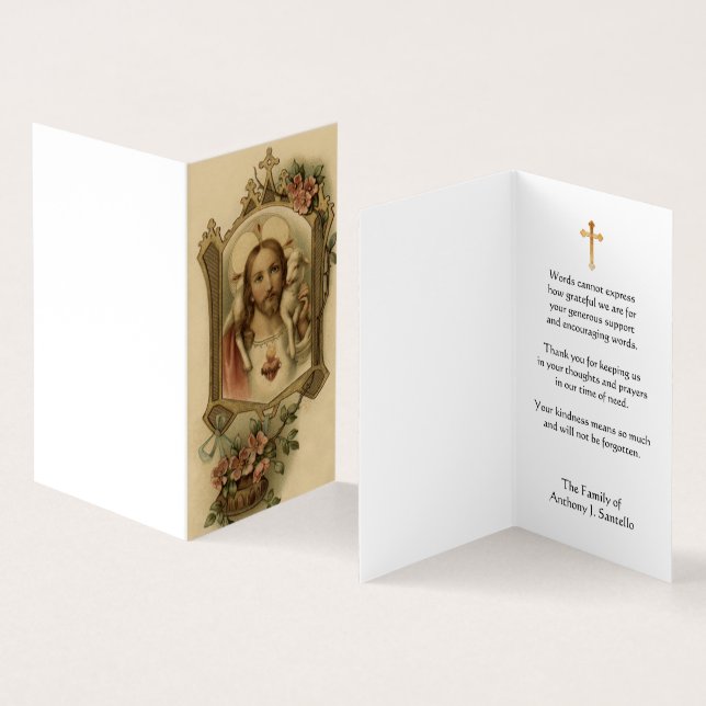 Sacred Heart of JesusCatholic Condolence Thank You Business Card (Inside and Outside)
